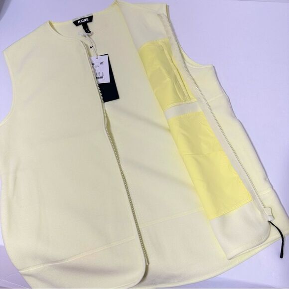 NWT Rains Fleece Vest Straw Yellow Sleeveless Unisex Zip Front L - Picture 6 of 10